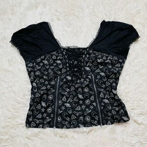 Hot Topic Gothic Skull Lace Up Zip Corset Top
